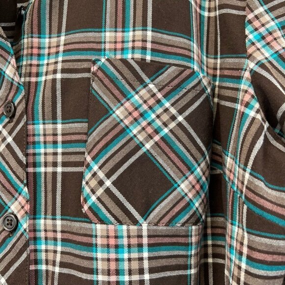 Denim & Co. Womens Button Up Shirt Multicolor Plaid Long Sleeve Cuff Stretch M - Picture 5 of 12